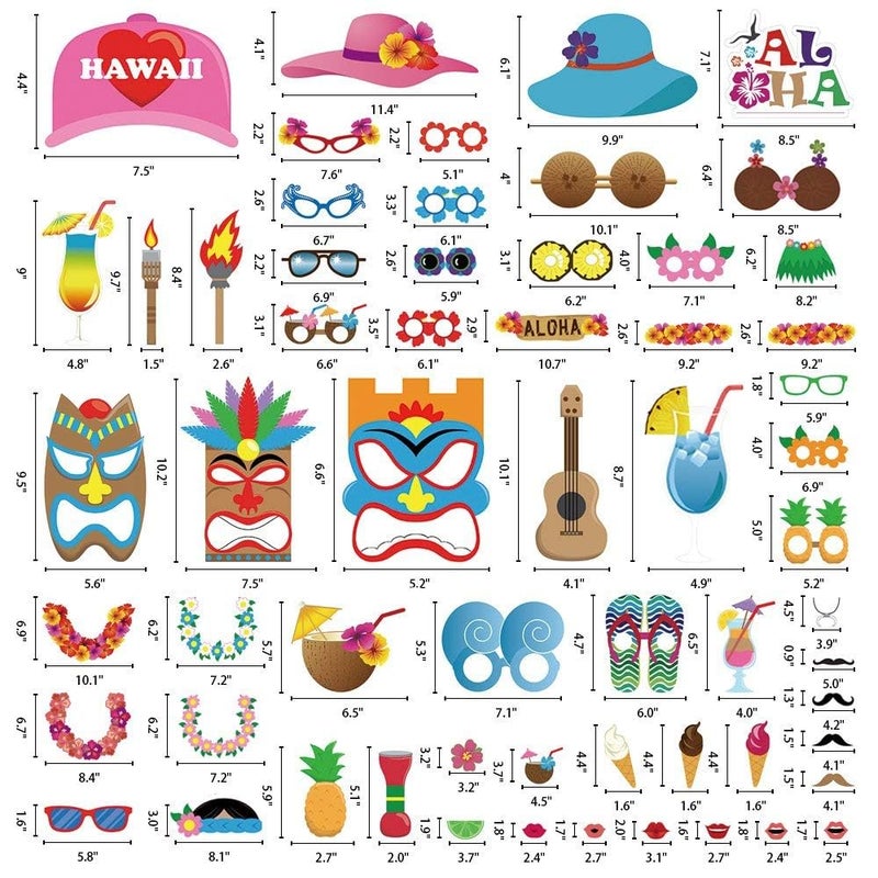 Moon Boat 60pcs Luau Photo Booth Props - Hawaiian/Tropical/Tiki/Summer Pool Party Decorations Supplies (Assembly Needed) - Image 3